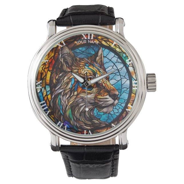 Reloj De Pulsera Lobo de vidrio manchado de fantasía (Anverso)
