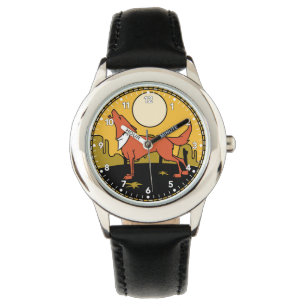 Reloj De Pulsera Lobo en el desierto que grita en la luna