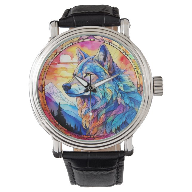 Reloj De Pulsera Lobo en vidrio emplomado  (Anverso)