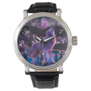 Reloj De Pulsera Lobo gris aullando en el bosque