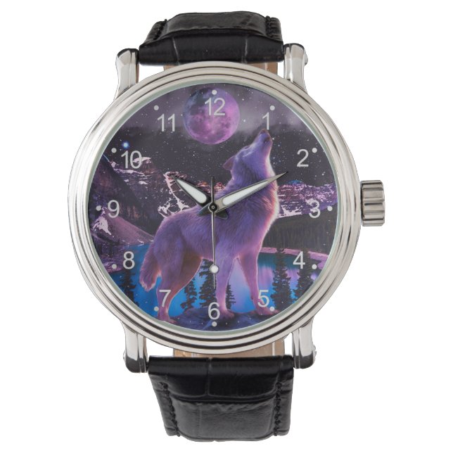Reloj De Pulsera Lobo gris aullando en el bosque (Anverso)