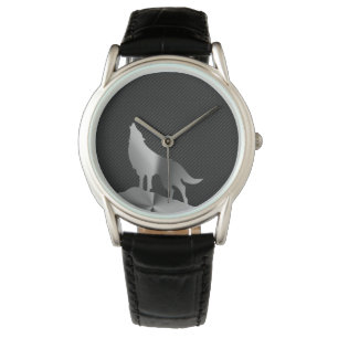 Reloj De Pulsera Lobo metálico del grito con la fibra de carbono