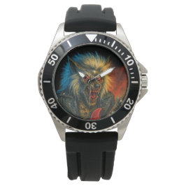 Reloj De Pulsera Lobo Metalizado pesado tocando guitarra