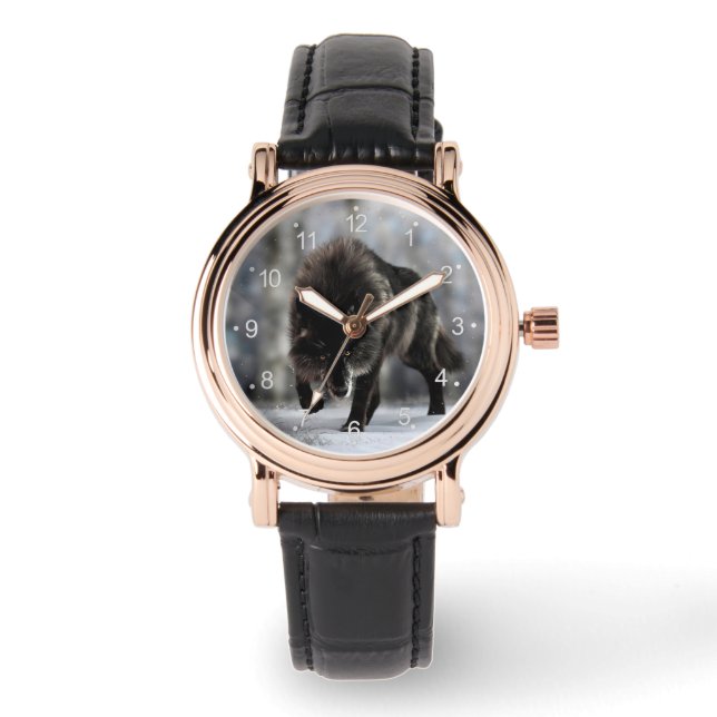 Reloj De Pulsera Lobo negro enojado (Anverso)