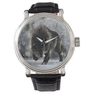 Reloj De Pulsera Lobo negro enojado