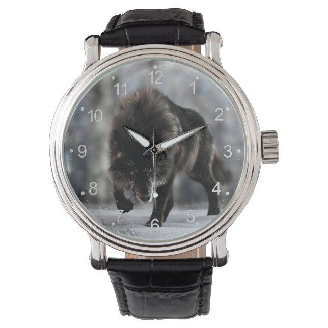 Reloj De Pulsera Lobo negro enojado (Anverso)