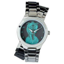 Reloj De Pulsera Lobo negro enojado en la noche