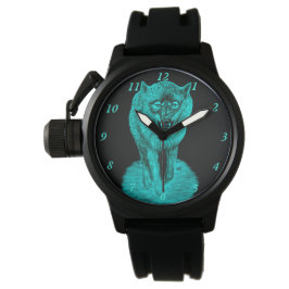 Reloj De Pulsera Lobo negro enojado en la noche