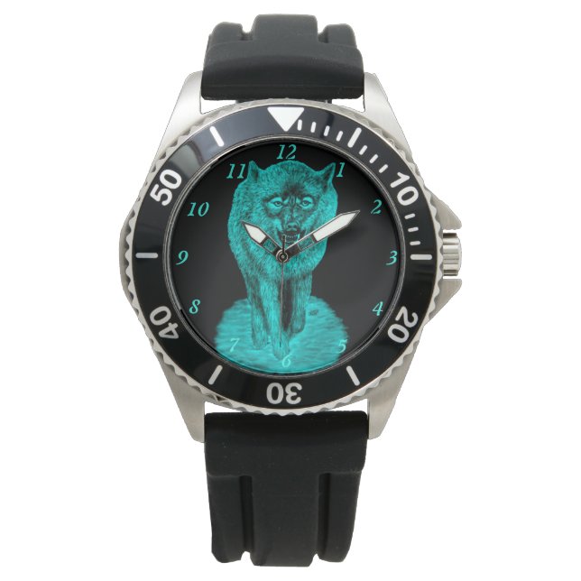Reloj De Pulsera Lobo negro enojado en la noche (Anverso)