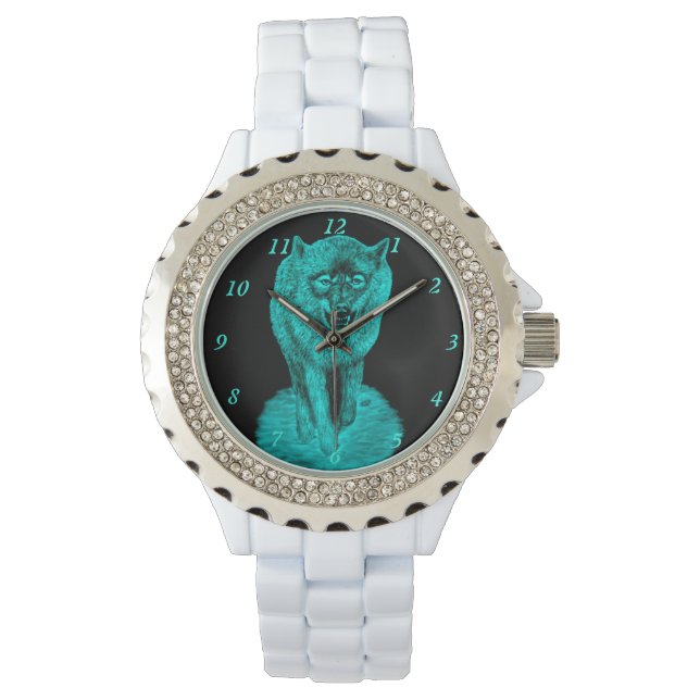 Reloj De Pulsera Lobo negro enojado en la noche (Anverso)