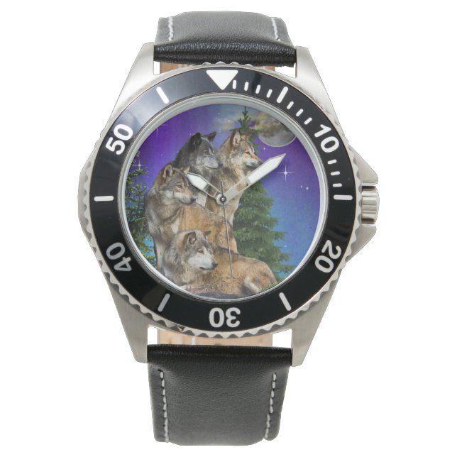Reloj De Pulsera Lobo y Luna (Anverso)