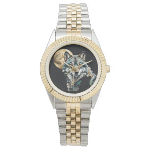 Reloj De Pulsera Lobo y luna de oro