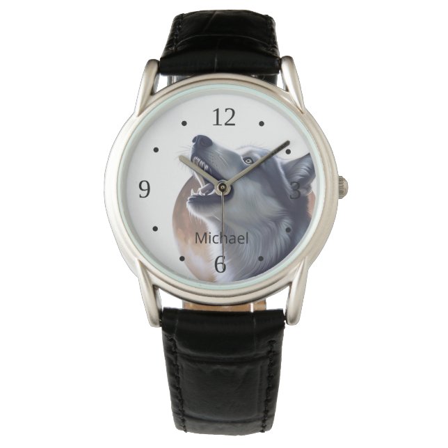 Reloj De Pulsera Lobo Y Luna Llena (Anverso)