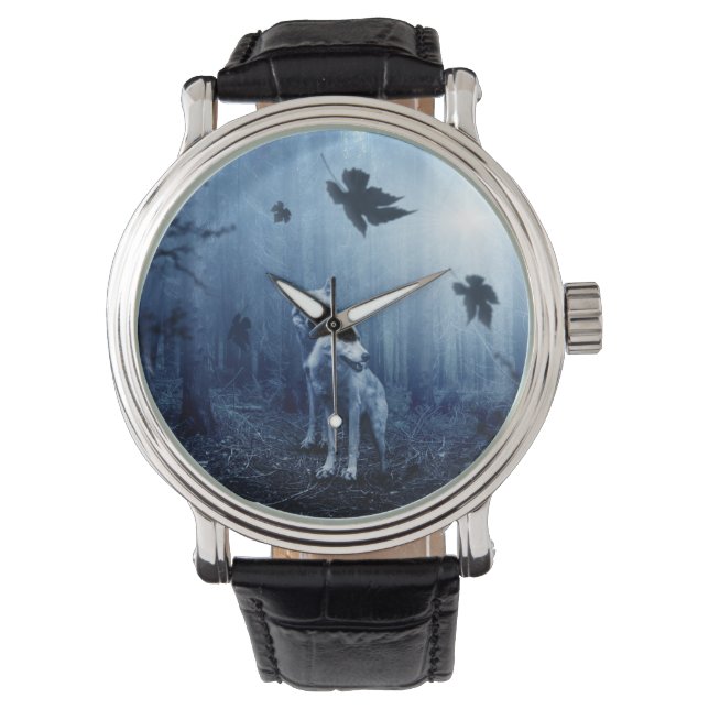 Reloj De Pulsera Lobos blancos en un bosque oscuro (Anverso)