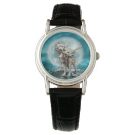 Reloj De Pulsera Lobos blancos y luna