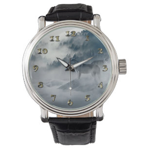 Reloj De Pulsera Lobos en paisaje del invierno Nevado