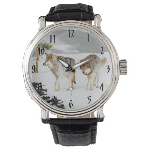 Reloj De Pulsera Lobos en pintura de nieve - Arte de vida salvaje o
