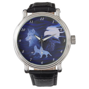 Reloj De Pulsera Lobos y Raven con luna llena