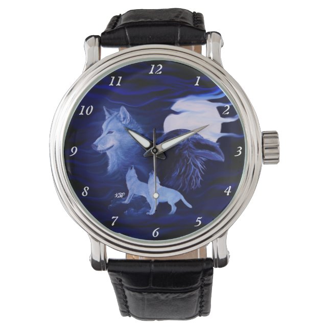 Reloj De Pulsera Lobos y Raven con luna llena (Anverso)