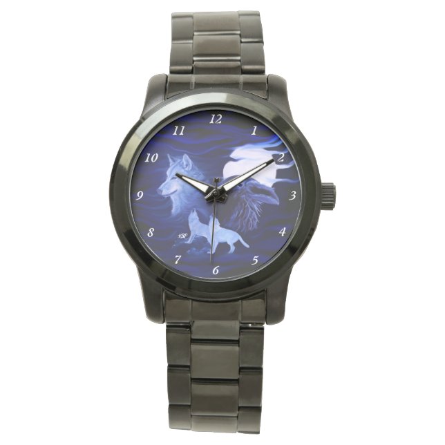 Reloj De Pulsera Lobos y Raven con luna llena (Anverso)