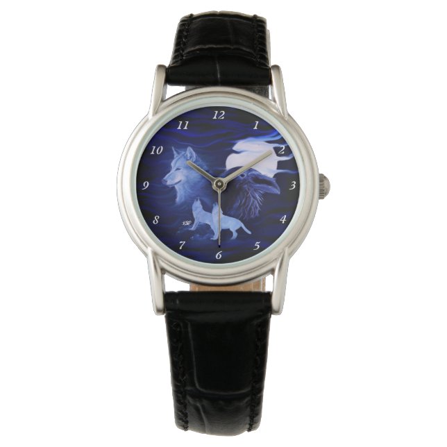Reloj De Pulsera Lobos y Raven con luna llena (Anverso)