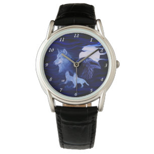 Reloj De Pulsera Lobos y Raven con luna llena