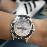 Reloj De Pulsera Locomotora clásica de trenes de vapor<br><div class="desc">Ver con una imagen clásica de una locomotora de tren de vapor y sus textos personalizados.</div>