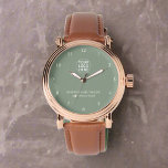 Reloj De Pulsera Logo de la marca Vintage Sage Green<br><div class="desc">Presentamos nuestro reloj de logotipo corporativo de marca verde vintage. Este elegante reloj combina el diseño clásico con el logotipo de su empresa,  ofreciendo un accesorio atemporal que mejora la presencia de su marca con sofisticación y estilo.</div>