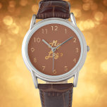 Reloj De Pulsera Logo de negocios de naranjas quemados en Terracota<br><div class="desc">Añade tu propio logotipo comercial a este reloj. Naranja quemado,  fondo de color terracota. Ideal para promocionar su negocio y su marca. Falso reloj de oro en números.</div>