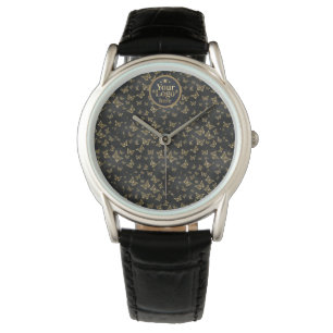 Reloj De Pulsera Logo de Negocios de Oro de Lujo Elegante Azul Mari