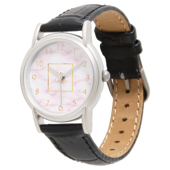 Reloj De Pulsera Logo de negocios elegante de mármol rosa Rubor (Angular)