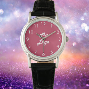 Reloj De Pulsera Logo del negocio blanco rosa magenta