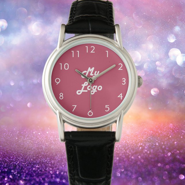 Reloj De Pulsera Logo del negocio blanco rosa magenta (Subido por el creador)