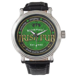 Reloj De Pulsera Logotipo de pub irlandés redondeado y personalizad