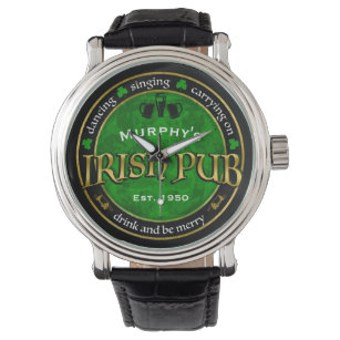 Reloj De Pulsera Logotipo de pub irlandés redondeado y personalizad