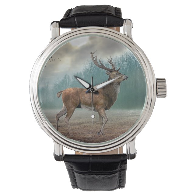 Reloj De Pulsera Lone Deer In Misty Forest (Anverso)