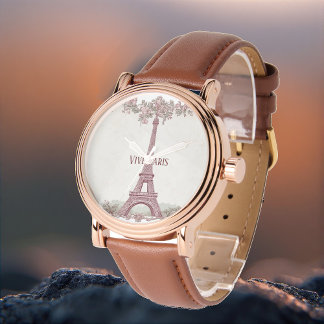 Reloj De Pulsera Long Live Paris Shabby Chic Art Eiffel Tower Pink