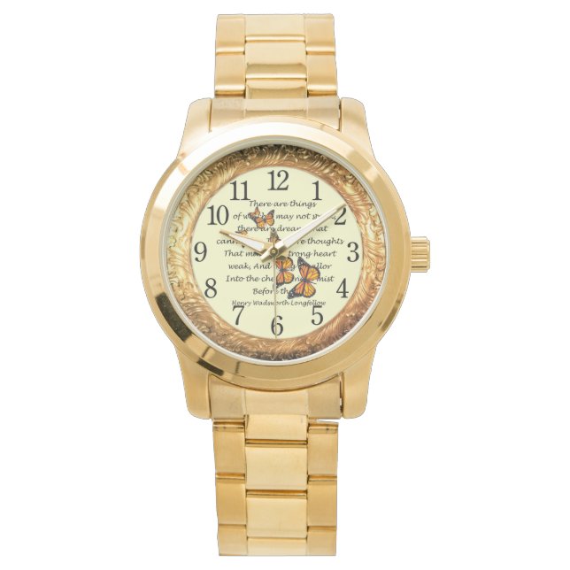 Reloj De Pulsera Longfellow ~ Monarch Butterflies ~ Golden Ring ~ (Anverso)
