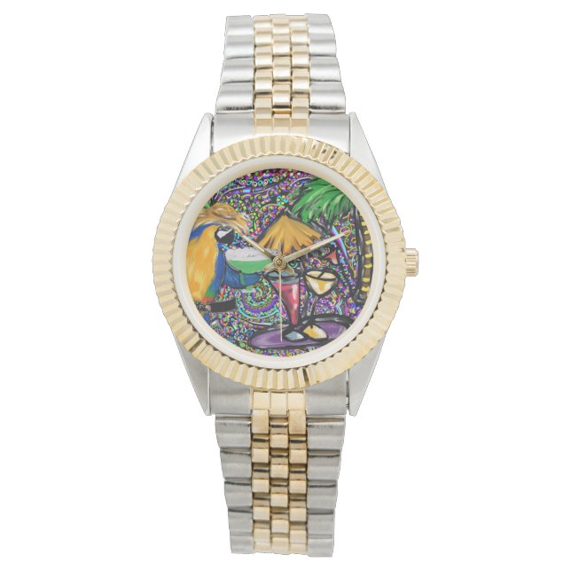 Reloj De Pulsera Loro de fiesta de playa (Anverso)