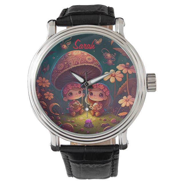 Reloj De Pulsera Los adorables elfos juegan bajo hongos (Anverso)
