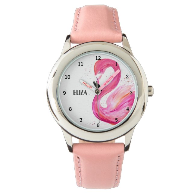Reloj De Pulsera Los Chicas de los niños de aves tropicales rosadas (Anverso)