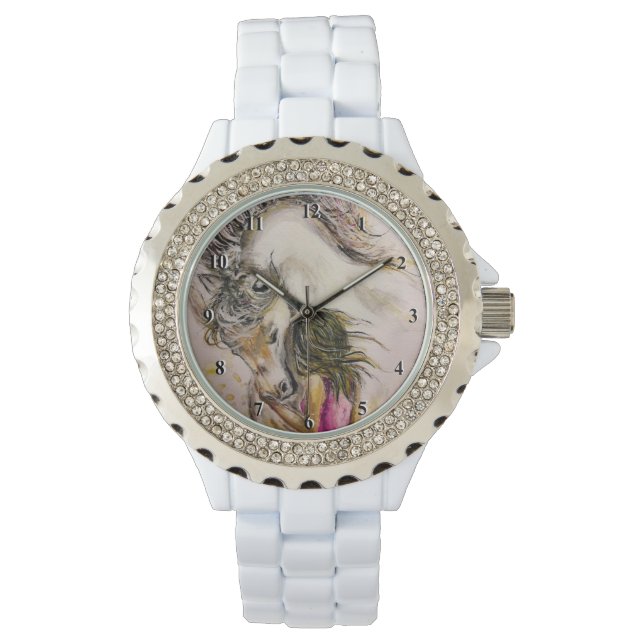 Reloj De Pulsera Los encantadores amigos observan el caballo blanco (Anverso)