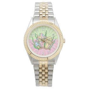 Reloj De Pulsera Los hongos retro mágicos rosa y amarillo