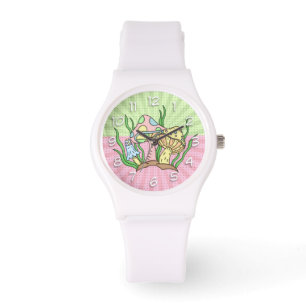 Reloj De Pulsera Los hongos retro mágicos rosa y amarillo