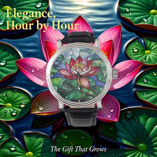 Reloj De Pulsera Lotus Floral Pond Stained Glass (Subido por el creador)