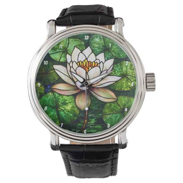 Reloj De Pulsera Lotus Pond Stained Glass (Anverso)