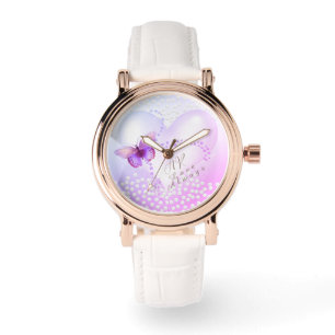 Reloj De Pulsera Love Always Heart Butterfly Purple
