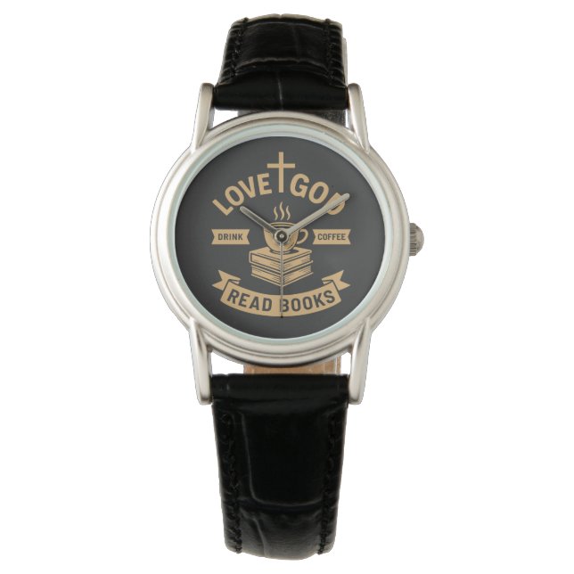 Reloj De Pulsera Love God Drink Coffee Read Books Christian (Anverso)