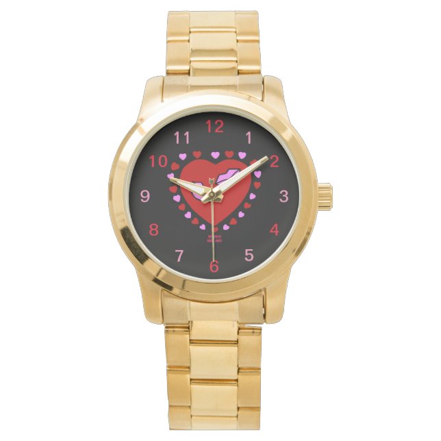 Reloj De Pulsera Lovely Heart Kisses Unisex Gold Watch (Anverso)