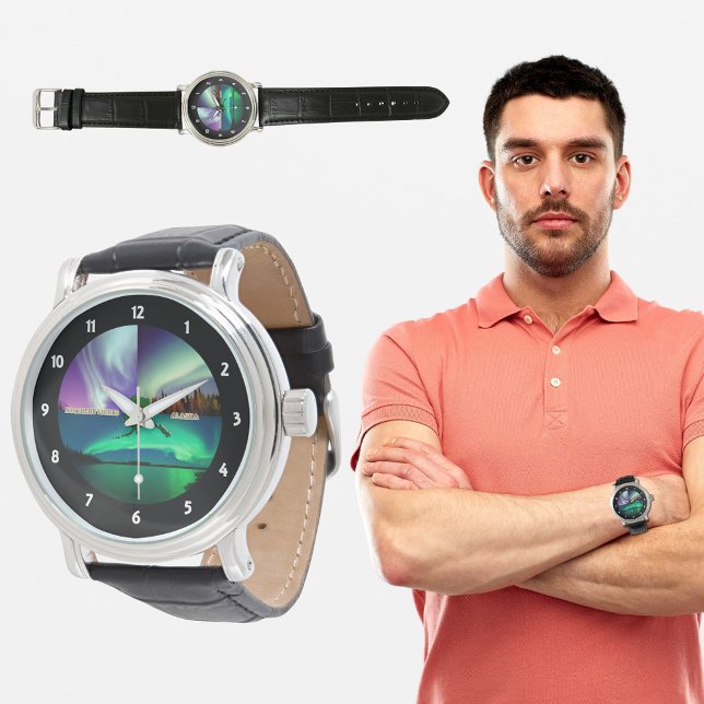 Reloj De Pulsera Luces boreales del Collage de Alaska (Northern Lights of Alaska Collage Watch)